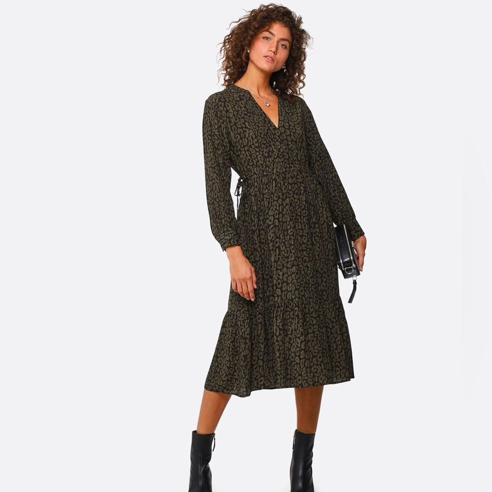 Rails Olive Long Sleeve Dress Rails Maple midi green/olive smoke leopard print